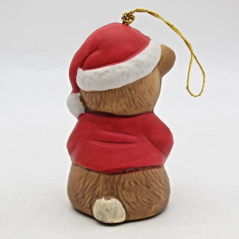 Holly Bells Porcelain Teddy Bear Bell Ornament Vintage 1986 Original Box a